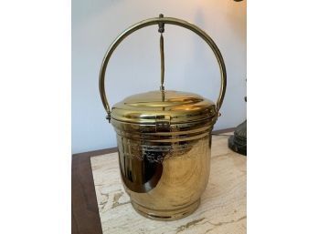 United Solid Brass Ice Bucket, Glass Liner And Tongs! Like New!