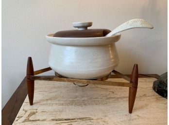 RARE! Mid Century Danish Modern Stoneware Soup Tureen On Warmer