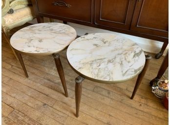 Pair Of Faux Marble  3 Legged Round Tables
