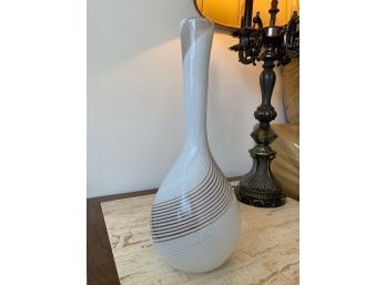 Tall Murano Brown And White Filagrana Ribbon Hand Blown Vase