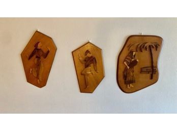 Group Of Three Olive Wood Decorative Plaques Hand Made In Israel
