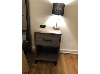 Newer Night Table And Lamp Light Grey Finish