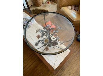 Metal Hand Finished Floral Glass Side Table!
