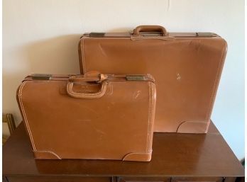 WOW~ 2 Piece Top Grain Leather Set Of Vintage Luggage