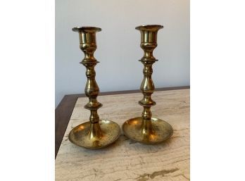 Pair Of Brass Candlesticks  Approx 8' Tall
