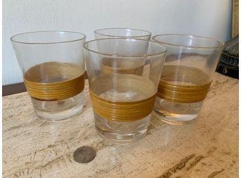 Set Of 12 Untouched! MCM Rocks Glasses Wrapped In Rattan!