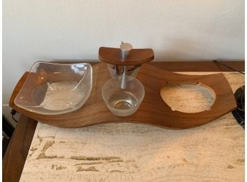 Rhythm In Wood ~ MCM As Is ~ Wood And Glass Serving Piece