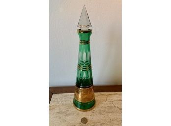 Emerald And Gold Glass Decanter Tall