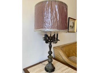 Fabulous Metal And Glass Candelabra Lamp With Original Shade!