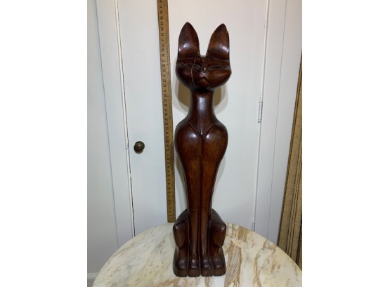 RETRO Hand Carved Large Wood Cat See Pictures!