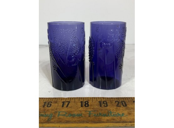 Pair Of Violet Cobalt  Blue Embossed Tall Glasses