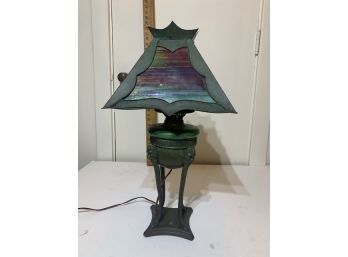 Vintage Slag Lamp Shade With Base, Originally Possible Oil Lamp Base