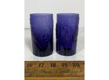 Pair Of Violet Cobalt  Blue Embossed Tall Glasses