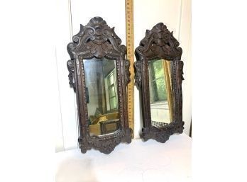 PAIR Of Antique Hand Carved Solid Wood Mirrors  36' Tall