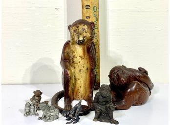 Nice Lot Of Monkeys, Pewter, Ceramic, Wood,  One Made In Germany