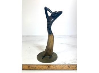 Stylized Ebony Sculpture Of A Woman On Bronze Base