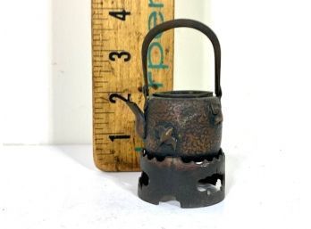 Antique Miniature Tea Kettle With Sunflowers On Stand