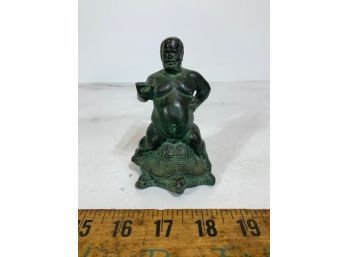 Bronze Bacchus A. Santini Naked Fat Dwarf Riding Turtle Alabaster Statue - Braccio D. Bartolo