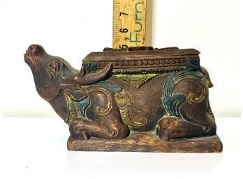 Indonesian 19th C Painted Bull Wooden Box