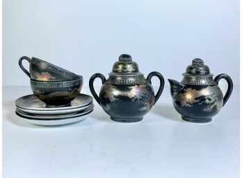 Asian Dragon Teapot , Sugar Bowl Two Cups With 4 Saucers