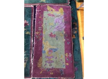 Antique Chinese Art Deco Wool Runner Burgandy With Jade Colored Center