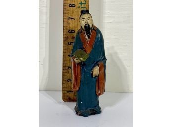 Painted Clay Chinese Robed Diminutive Statue Of Man