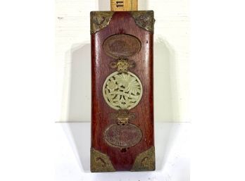 Antique Mahogany, Jade And Brass Jewelry Box