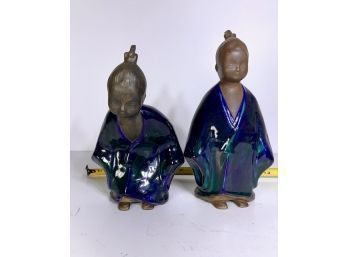 2 Kimono Wrapped Children Pottery Figures MID CENTURY ~ VOHANN OF CALIFORNIA  Signed And Dated  1962