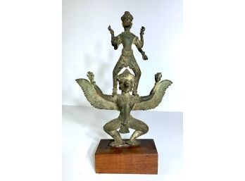 Antique Khmer Style Double Figure Bronze Sculpture
