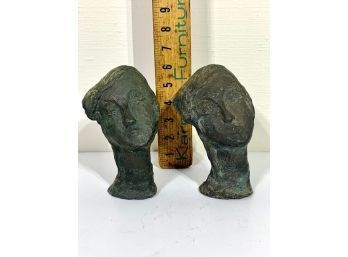 Two Bronze Sculptures Deco Woman's Head Sylvia Pines