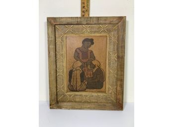 Diego Rivera Print In Original Mexican Carved Frame