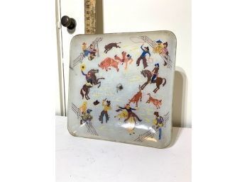 Vintage Cowboy Western Ceiling Light  Square Frosted Glass Horse Rodeo 50s