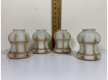 Set Of 4  Victorian Bell Shaped Milk Glass With Cognac Accents Shades