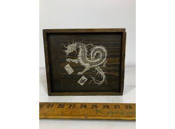 Antique Mahjong Set Bamboo & Bone 147 Tiles Painted Wood Case W/ Silver Dragon