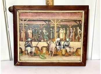 RARE Haitian Painting From 1940's -50's Open Market At The Station FANTASTIC Period Piece
