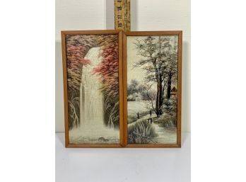 Exquisite Pair Of Antique Bunka Landscape And Waterfall Scenes