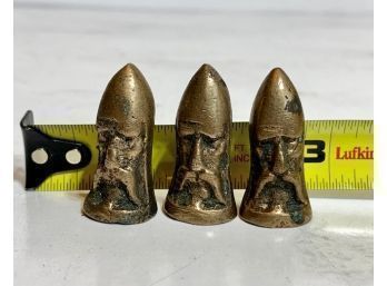 RARE Miniature Medieval Heads Carved  Brass ~ Bronze