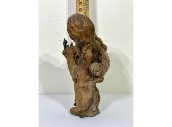 Incredible Antique Carved Wood Sculpture Asian Man Using The Knots And Grain Of The Wood