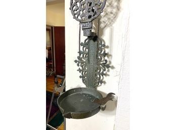 Antique Asian Intricately Etched Wrought Iron Bird Feeder