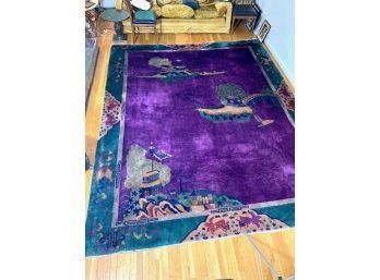 SPECTACULAR ~ Chinese Art Deco Jewel Toned Rug 118' X 147' Very Good Condition!