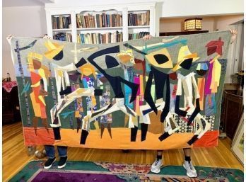 Cecile D'Apres Coraif ~ Listed Artist Large Hand Sewn Fabric Collage Tapestry  98' X  54 1/2'