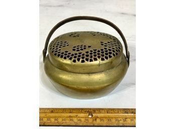 2 Piece Etched Brass With Open Work Incense Pot