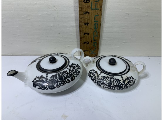 Sugar And Creamer Black And White Porcelain Made In Germany