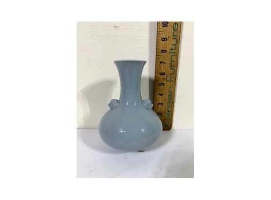Asian Antique Pottery Vase Signed Soft Blue