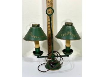 Double Green Tole Painted Student Lamp