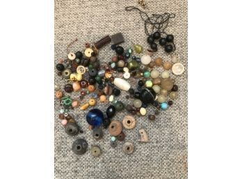 Lot Of Antique, Clay, Wood, Glass  Beads, Etc