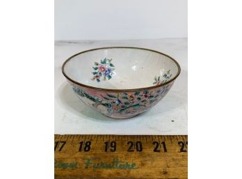 6' Painted Chinoiserie Enamel Bowl Over Brass