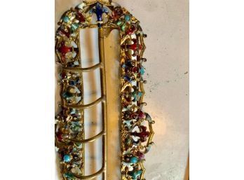Antique French Brass Buckle With Enamel And Semi Precious Stones
