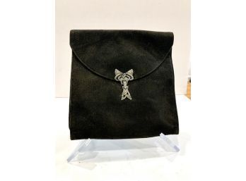 Black Deco Clutch  With Marcasite Bow Clasp