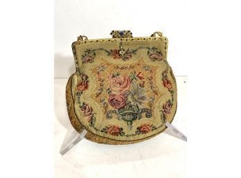 Double Sided Petit Point French Purse Jeweled Brass Frame